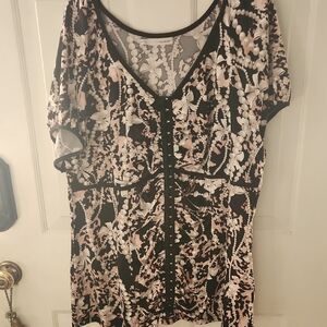 Maurices Black and Pink Floral Blouse